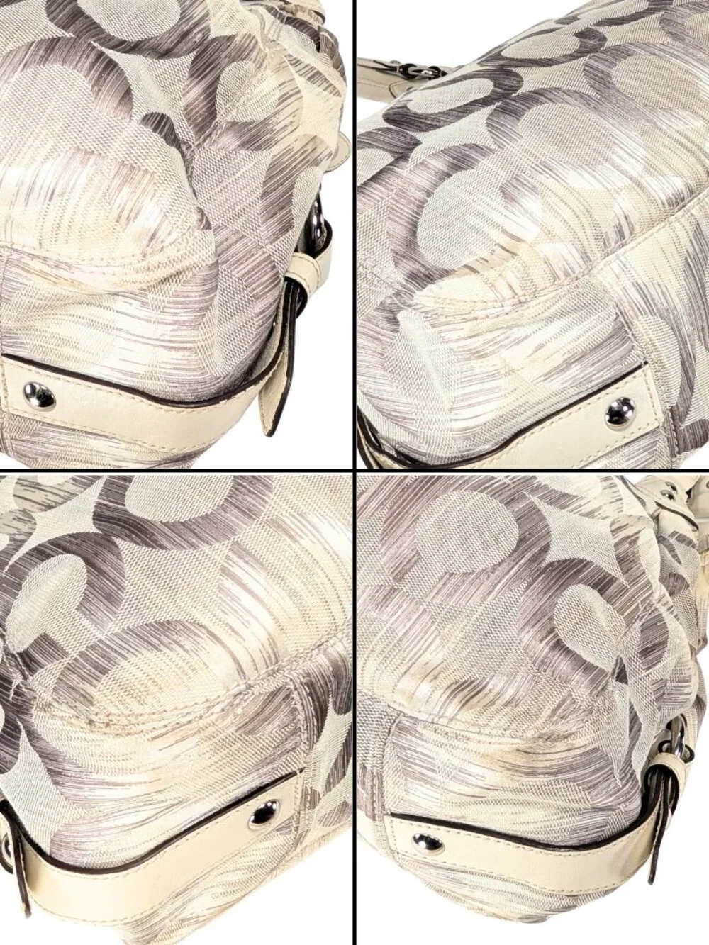 Coach Madison Op Art Ikat Maggie Ivory Gray Jacquard Leather Shoulder Bag READ